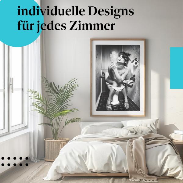 Schlafzimmer Deko: Minimalistisches Zimmer mit "Humor" Poster. Wanddeko für Spaßvögel.